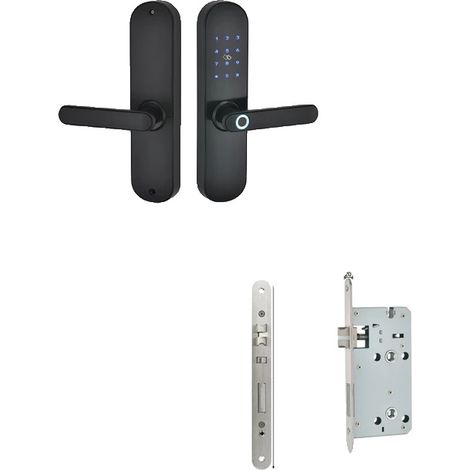 Cerradura electrónica para puertas, Bluetooth y acceso por huella dactilar, compatible con control remoto, color negro 5572 (1/2)