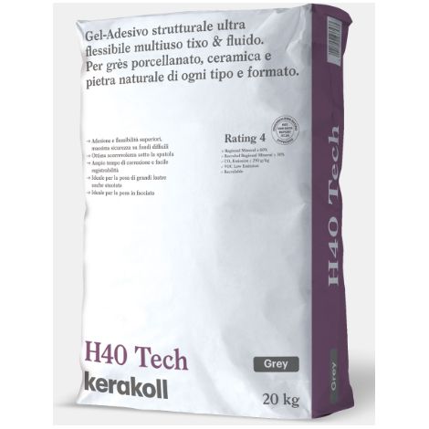 H40 tech grigio 20kg collante per gres porcellanato, cermaica e pietra naturale