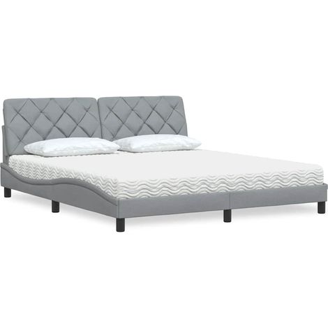 Bett mit Matratze Hellgrau 180x200 cm Stoff