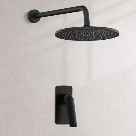 EVERSTEIN Système de douche encastré, tête pluie 253 mm, noir mat