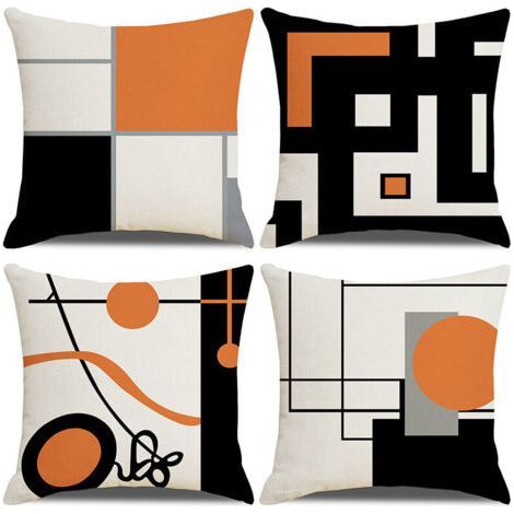 Modern Geometric Black and Orange Cushion Cover 45x45 cm, Set of 4, Pillowcase for Living Room, Bedroom and Garden (1/5)