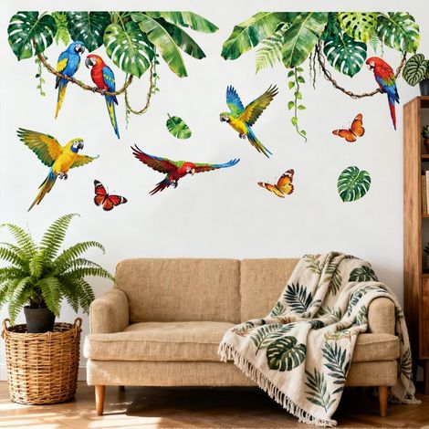 Stickers Muraux Vinyle 3D, Perroquet tropical et monstera (1/5)