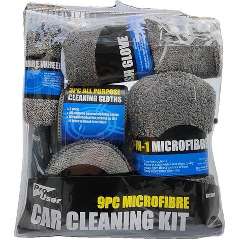 Kit de nettoyage de voiture, ensemble de 9 pièces, outils intérieurs et extérieurs, 1 sac gris (1/2)