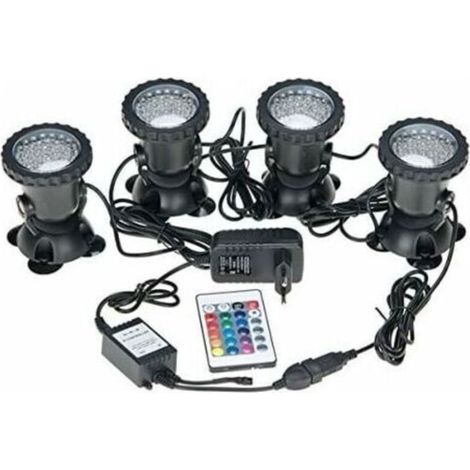 Spots sous-marins étanches multicolores RVB pour aquarium et piscine – Télécommande incluse – IP68 – Lot de 4 lumières