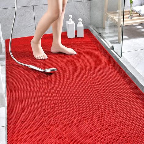 Tapis de sol antidérapant de drainage extérieur, grand tapis en caoutchouc creux à mailles pour salle de bain/cuisine/piscine, tapis de douche en PVC avec évacuation (Rouge, 50x120 cm) (1/5)
