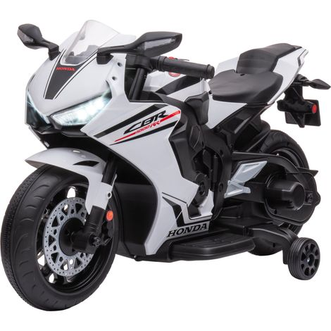 Moto électrique HONDA 3-5 ans phares klaxon musique roues stabilisatrices 90x44x52 cm blanc