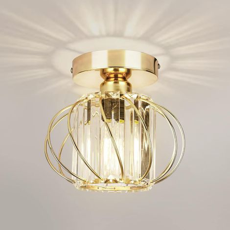 Plafonnier en cristal doré E27 – Lustre cage 19 cm – Éclairage vintage pour cuisine, couloir, salle à manger, salon – Hauteur 17,5 cm (1/5)