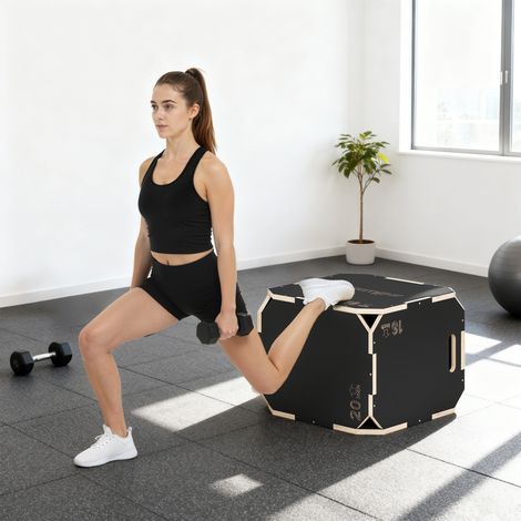 SPORTNOW Sprungbox, kantenfreie Ecken, Sperrholz, höhenverstellbar, Seitengriffe, Schwarz
