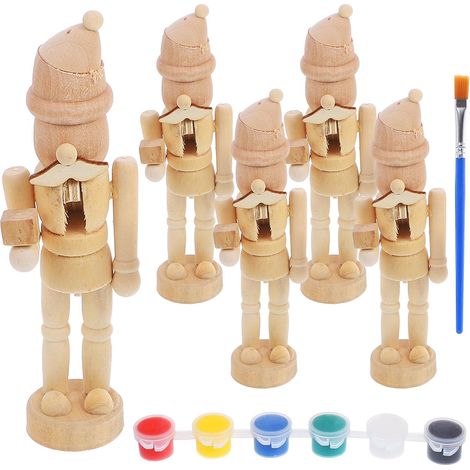 Kit Peinture Marionnette Casse-Noisette en Bois 5 Pièces Décorations Suspendues de Noël DIY Ensemble Soldat Casse-Noisette à Peindre pour Décoration Maison Bureau et Chambre (1/5)
