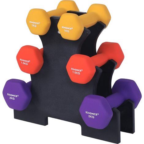 Songmics – Haltères en vinyle antiglisse 2 x 1,0 kg + 2 x 1,5 kg + 2 x 2,0 kg – Prise ergonomique – Forme hexagonale pour stabilité – SKU SYL69BK (1/5)
