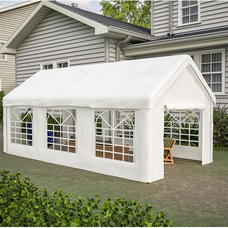 Fahrzeugzeltgarage 300x600 cm weiß aus PE-Gewebe, Eisen und wasserdichtem Stoff mit Doppel-Durchfahrt (1/5)