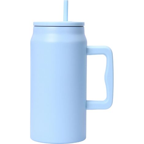 Isolierbecher aus Edelstahl mit Griff und Strohhalmdeckel – EINNENFFER – 100 % auslaufsicher, effektive Isolierung für heiße und kalte Getränke, ideal für Reisen und Büro (1/5)