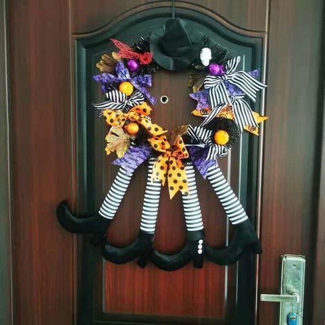 Jeffergarden Halloween-Türkranz mit Hexenbeinen, Kürbis, Ahornblättern und einzigartigem handgefertigten Design für Halloween-Dekoration (1) (1/5)