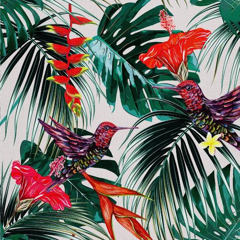 Tela Oxford decorativa para exteriores - Motivo: Colibrí colorido entre las hojas (1/5)