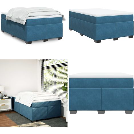 Sommier à lattes de lit et matelas Bleu foncé 120x200cm Velours - Matelas à ressorts ensachés - Surmatelas (1/5)