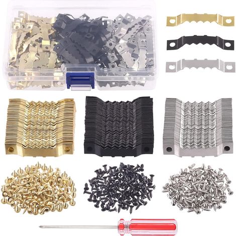 Lot de 540 crochets dentés à double trou avec vis et tournevis pour cadres photo, pour la décoration créative de la maison (couleurs assorties) (1/5)