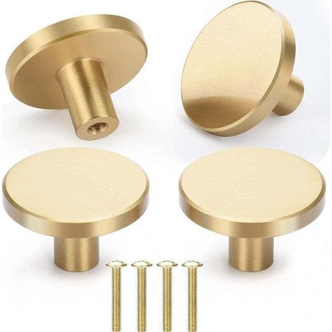 4 maniglie rotonde per mobili da 33 mm, ottone spazzolato, pomelli per armadi, maniglie per porte, armadi, cassetti, oro - Crezuo (1/4)