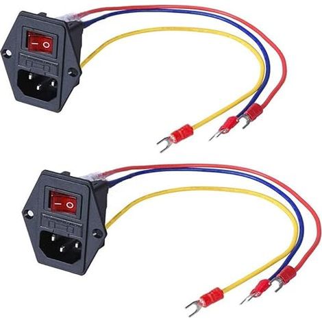 3Dman 15A 250V interrupteur à levier Allumé/Eteint Module d'entrée de prise de courant Fiche 10A Interrupteur fusible avec 3 fils 18 AWG 3 broches IEC320 C14 - 2 pièces (1/5)