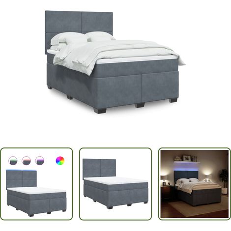vidaXL LED-Beleuchtung - Boxspringbett mit Matratze Dunkelgrau 140x200 cm Samt (1/5)