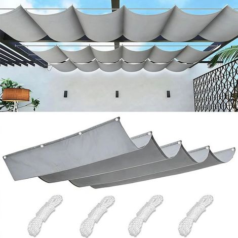 Voile d'ombrage rétractable avec œillets, 1 x 3 m, forme ondulée, imperméable, protection UV 95 %, résistante. (1/5)