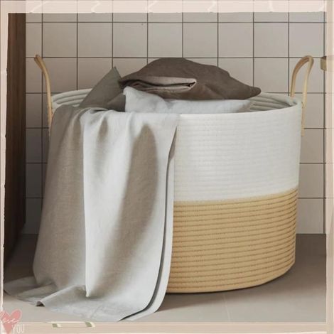 358491 Panier de rangement beige et blanc 51x33 cm coton (1/5)