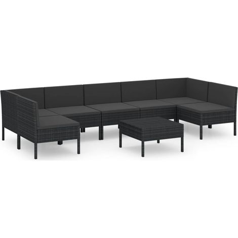 Mobili da giardino mobili da esterno Set di mobili da 8 pezzi con cuscini in resina intrecciata nera