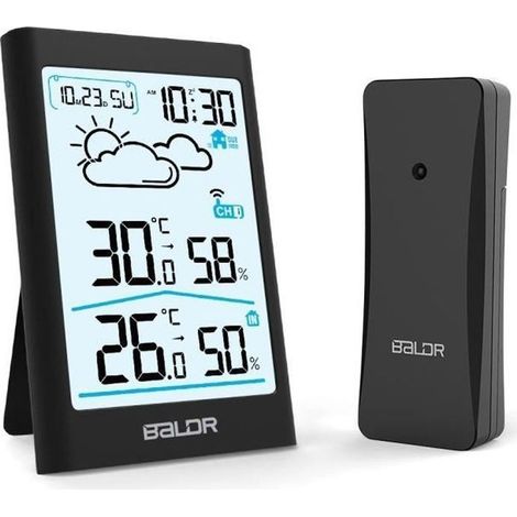 Station météo sans fil BALDR B0341 Horloge Écran HD 20 s Rétro-éclairage avec capteur extérieur Noir (1/4)
