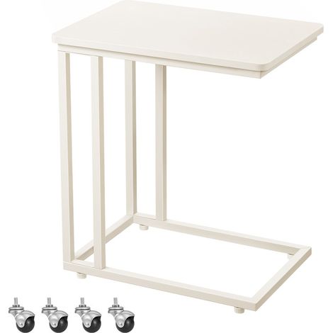 Table d’Appoint, Bout de Canapé, Table Mobile, avec Cadre en Acier et Roulettes, Montage Facile, Style Moderne, pour Salon, Chambre, Balcon, Blanc Crème (1/5)