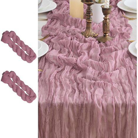 2er Set Tischläufer Gaze Stoff 90x300cm Staubige Rose Rot Boho Rustikal
