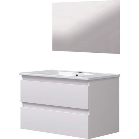 ONDEE - Mueble de baño colgante LILA - 80cm - 2 Cajones - Blanco - Espejo (1/4)
