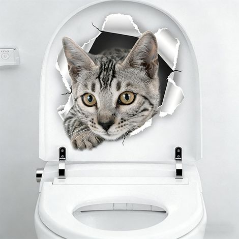 Stickers WC Drôles avec Motifs de Chat, Autocollants Imperméables pour Décoration de Toilette et Salle de Bain, Faciles à Poser et à Retirer sans Traces, 30x20 cm (1/5)