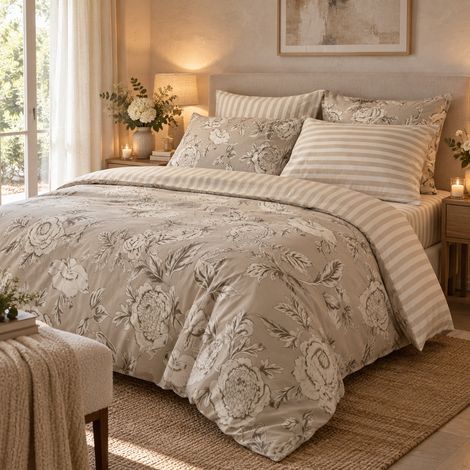 Housse de couette 260 x 240 cm 100% coton 57 fils imprimé NORA (1/5)