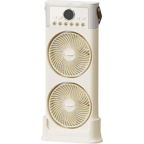 Ventilateur double avec humidificateur, 6 buses, réglable à 360°, silencieux, USB C, portable, 2400 mAh (beige, 49 cm) (1/5)