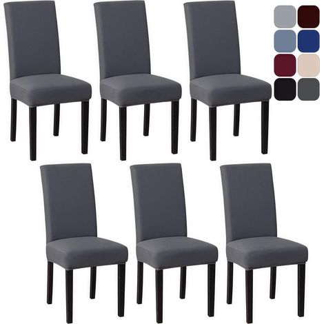Stretch Stuhlhussen 6er Set für Esszimmerstühle, abnehmbar & waschbar, grau (1/5)