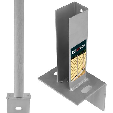 KOTARBAU® Support de Poteau - Acier Galvanisé - 60 x 40 mm - Argenté - Pied de Poteau - à Visser - Fixation Robuste - Résistant - pour Clôture sur Bordure en L
