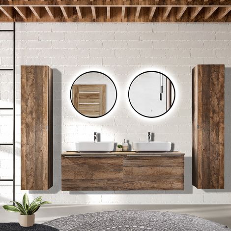 Badmöbel Komplett-Set in Vintage Oak Eiche PUEBLA-56 Spiegel mit LED-Beleuchtung, B/H/T 260/200/46 cm (1/5)