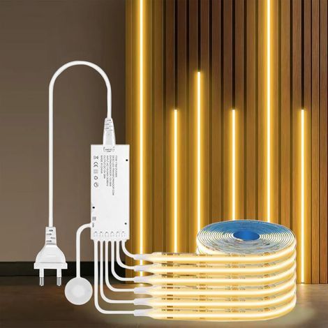 12V COB LED Strip, 6 rouleaux 1M blanc chaud LED Strip avec Touch et main balayage Dimmer pour armoire, cuisines, vitrines, étagère, étagères, éclairage de panneau acoustique (1/5)