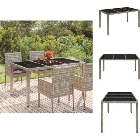 Gartentische - Living Gartentisch mit Glasplatte Grau 150x90x75 cm Poly Rattan (1/5)