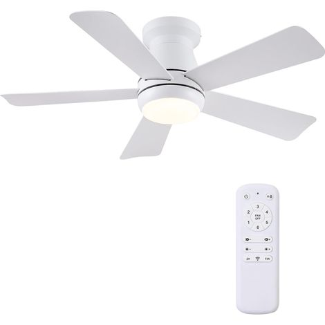 117 cm Ventilateur de Plafond Silencieux avec Éclairage LED, Moteur DC Basse Consommation à 6 Vitesses, Montage Affleurant (Flush Mount), 5 Pales ABS, Télécommande, Réversible Été/Hiver, Blanc (1/5)