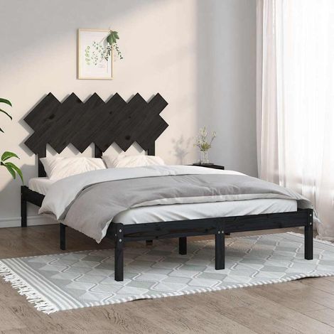 vidaXL Estructura de cama doble de madera maciza negro 135x190 cm (1/5)