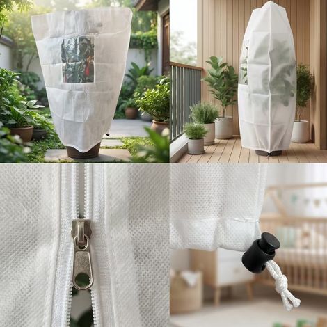 Housse de Protection Hivernale pour Arbres 60x80cm en Tissu Non Tissé Épaissi avec Fenêtre Transparente et Cordon de Serrage, Couverture Anti-Gel et Froid (1/2)