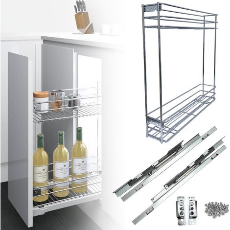 Module 40 cm. - Panier Coulissant pour meuble - Sortie Totale, Fermeture Amortie - Chariot Cuisine Acier Inox. Porte Bouteilles Epices Bocaux