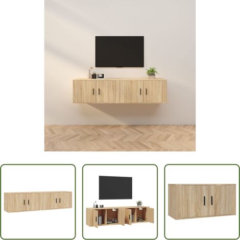 Meuble tv mural bois - Meubles TV muraux 2 pcs chêne sonoma 80x34,5x40 cm (1/5)