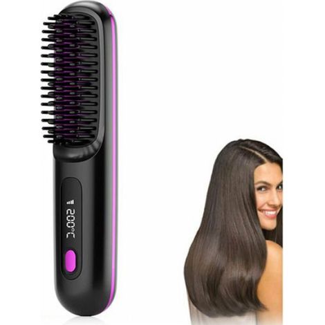 Brosse Lissante - Sans Fil - Chauffage Céramique MCH - 3 Régulations Température 160/180/200 °C - Pour Cheveux Mouillés Ou Secs - 1 Pièce (1/5)