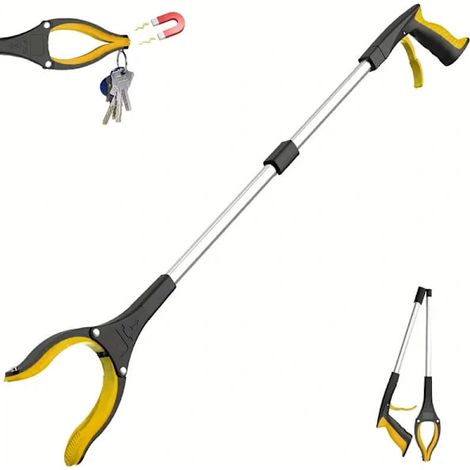 Pince à déchets pour adultes de 81 cm, pliable, avec aimants, jaune, facile à utiliser pour les personnes handicapées. (1/4)