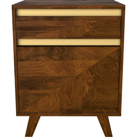 Table de chevet en bois détails dorés, 1 tiroir et 1 porte - TRIPOLI