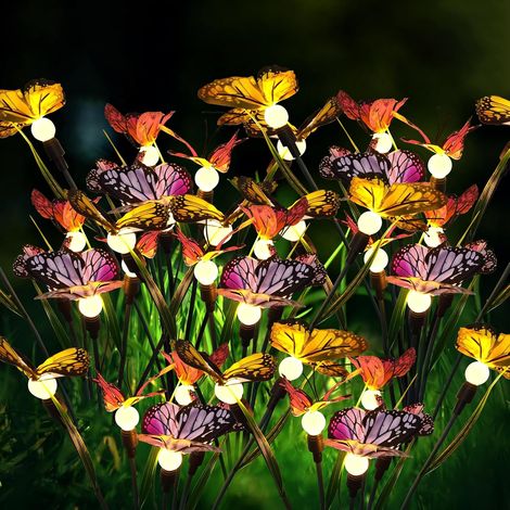 Outdoor Decorative Solar Garden Lights, 2 Pieces 10LED Butterflies Firefly Solar Lamp Outdoor, IP65 Waterproof Solar Lights Fireflies for Pathway Patio Garden Decoration (1/5)
