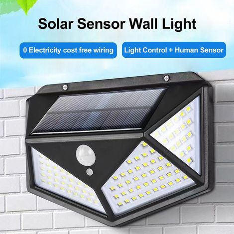 Lumière solaire Jardin extérieur du corps humain Induction Mur quatre ctés 100 Street d'éclairage ménage rechargeable [100 lampes et trois fonctions] 2 Packs Solar Wall Light (1/5)