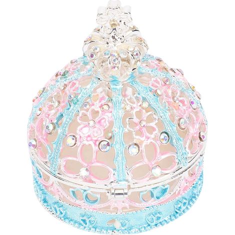 Zinc Alloy Crown-Shaped Jewelry Box, Elegant Vintage Enamel Jewelry Box, Decorative Crown Shape, Ideal for Necklaces and Bracelets (Silver Sky Blue) (1/5)