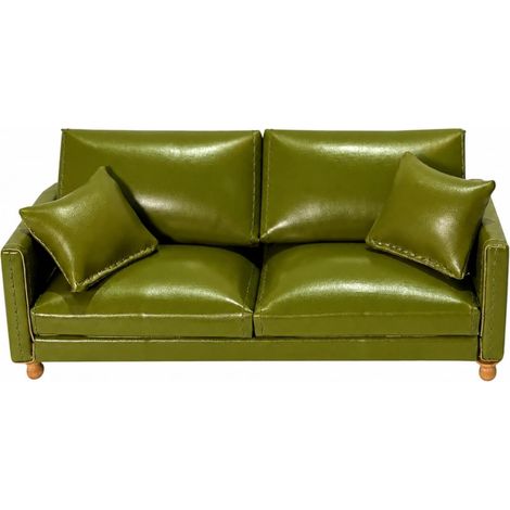 Miniature Three-Seater Wooden Sofa with Detailed Design, Realistic Miniature Sofa for Diorama (1/5)